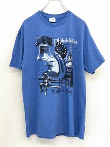 90s　アメリカ　フィラデルフィア　半袖Tシャツ　メンズ　Mサイズ　ブルー　鷹　イーグル　レトロ　US古着