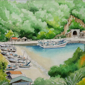 【絵画】「静かな漁港」 水彩画