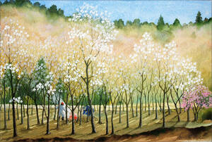 Art hand Auction 【絵画】｢早春~ コブシの花咲くころ｣ 水彩画 真作, 絵画, 水彩, 自然, 風景画