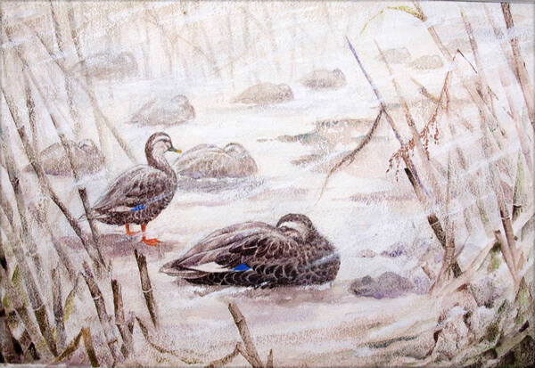 【絵画】「凍てつく朝」 水彩画 真作