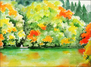 Art hand Auction [Painting] Fishing on a Mountain Lake watercolor, Painting, watercolor, Nature, Landscape painting