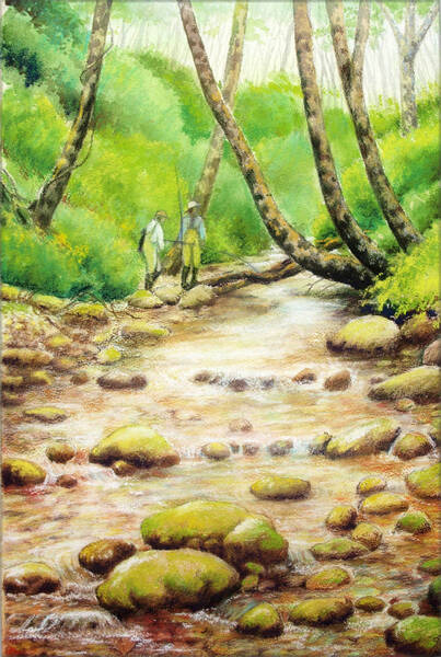 【絵画】「春~北国の川」 水彩画 真作
