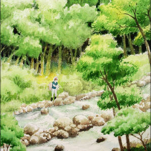 【絵画】「渓流の釣り」 水彩画