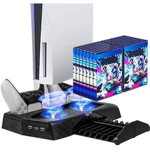 PS5冷却スタンド-A PS5 UHD/PS5 D・Eプロに対応 コントローラー充電 USBハブ3ポート ディスクスロット 静音