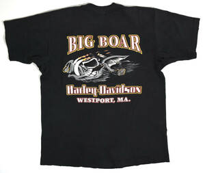 USA製 1990s HARLEY-DAVIDSON BIG BOAR Tee L ヴィンテージ ハーレーダビッドソン Tシャツ オールド ブラック 黒 バイク エンジン