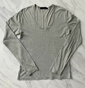 超 美品 LITHIUM HOMME Uネック カットソー 46 霜降りグレー リチウムオム リチウム ロング Tシャツ ロンT 無地 霜降り グレー 定番 名作