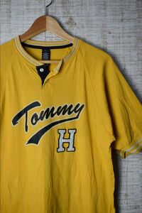 ☆ビッグサイズ US古着 TOMMY HILFIGER トミーヒルフィガー ゲームTシャツ プリント イエロー黄【XL】コットン　　　　　◆3054◆