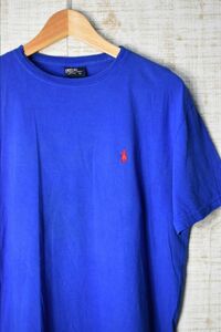 ☆US古着 POLO Ralph Lauren ラルフローレン Tシャツ ポニーロゴ 刺繍 青ブルー【S】コットン　　　　　◆3059◆