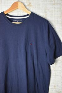 ☆US古着 TOMMY HILFIGER トミーヒルフィガー Tシャツ ロゴ刺繍 ネイビー紺【L】コットン　　　　　◆3061◆