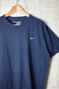 ☆US古着 NIKE ナイキ Tシャツ ロゴ刺繍 ネイビー紺【M】コットン　　　　　◆3076◆