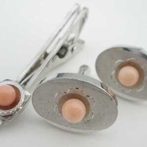 【TOP】珊瑚 サンゴ カフス タイピン セット ルース 根付 i941.