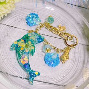 ハンドメイド バックチャーム キーホルダー レジン サマー オーシャン イルカ