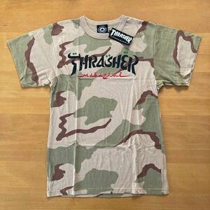 アメリカ正規直輸入 新品◆THRASHER USA / ROTHCO◆カリグラフィー カモフラージュ ベージュ tシャツ スラッシャー ロスコ M 迷彩 スケボー