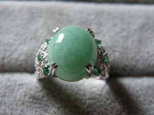 ⑨..8ct jade emerald diamond K18WG ring 15 number 