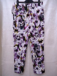[KCM]aqua-10* new goods *[AQUAMARINE] lady's floral print Sabrina pants stretch waist rubber purple series M