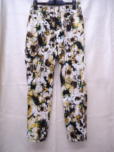 [KCM]aqua-11* new goods *[AQUAMARINE] lady's floral print Sabrina pants stretch waist rubber yellow group M