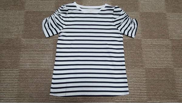 新品　送料無料　XS 155/80A/JP7号～9号前後　Kate Spade　Newyork ケイトスペード ニューヨークボーダー袖シャーリングTシャツ