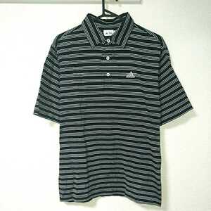adidas golf アディダスゴルフ スポーツ ゴルフ トレーニングウェア トップス シャツ 半袖 ポロシャツ 黒 ブラック 白 ボーダー Lサイズ