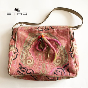 ETRO【エトロ】イタリア製ピンクペイズリー柄ショルダーバッグ＋おまけアクセサリーブローチ希少レアビンテージ