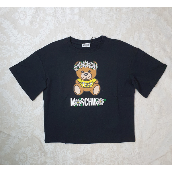 【新品・未使用】MOSCHINO KIDS ロゴTOYフラワーTシャツ 黒 12Y HDM03QLBA00