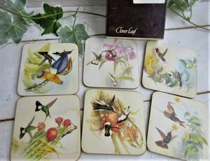 アンティーク Clover Leaf コースター6枚セット Hummingbirds 6 Coasters ハチドリ コルク素材　10.5cm角　保管品