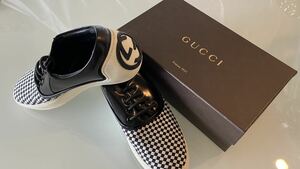 GUCCI Gucci спортивные туфли прекрасный товар белый чёрный контрольно-измерительный прибор флаг рисунок редкость 