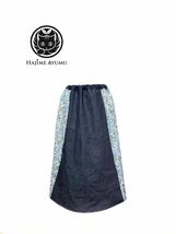 【現品1点限り】HAJIME AYUMU 高級和柄着物生地&岡山県産児島デニムデザインフレアスカート ハンドメイド Free ロングスカート ブルー 青_画像1