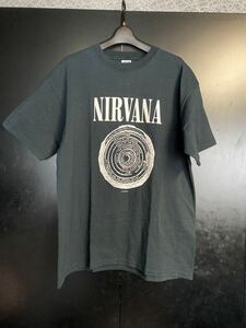 希少　90'S NIRVANA サークルロゴTシャツ サイズL ブラック　ヴィンテージ　カートコバーン　anvil タグ　KURT COBAIN Tシャツ