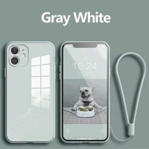 ◇新品 ！オリジナル　シリコンガラス　ケース iPhone 12Pro　用　グレーホワイト カメラレンズ保護