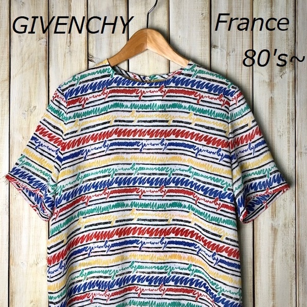 sh●241 80s~ フランス製 GIVENCHY ジバンシィ 落書き風 シフォンカットソー 国内正規品 オールド アーカイブ ヴィンテージ
