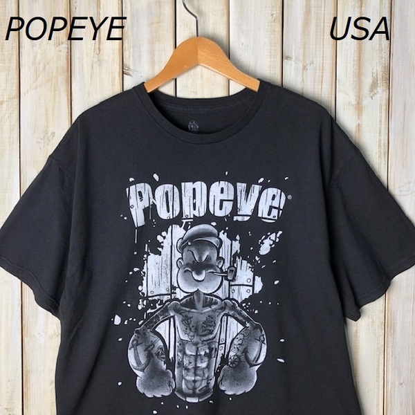 T●213 USA古着 popeye ポパイ Tシャツ XL 黒 オールド アメリカ古着 キャラクター キャラT
