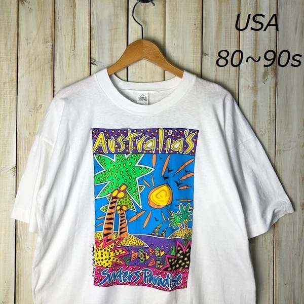 T●225 USA古着 80s～90s オーストラリア スーベニアTシャツ XL程度 オールド ヴィンテージ アメリカ古着 シングルステッチ