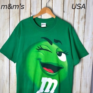 T●242 USA古着 M&M's ビッグフェイスTシャツ L程度 緑 オールド エム&エム アメリカ古着 キャラT