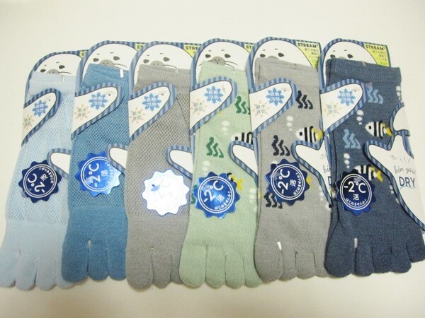 *送料無料*新品*-2℃活*ひんやり涼しい*5本指ソックス6足①*(メッシュ3足)*23-25㎝*接触冷感・吸水速乾*DRY*