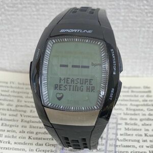 ★SPORTLINE 多機能 デジタル メンズ 腕時計★ スポーツライン アラーム クロノ タイマー ブラック 稼動品 F4696