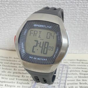 ★SPORTLINE 多機能 デジタル メンズ 腕時計★ スポーツライン クロノグラフ シルバー 稼動品 F4697