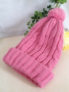 ★ピンクの縄編みロングニット帽★幼稚園サイズ★