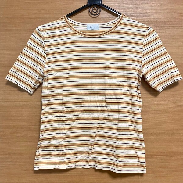 K.T KIYOKO TAKASE Tシャツ トップス カットソー 半袖 ボーダー ベージュ 黄色 オレンジ レディース 伸縮性
