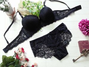 F70M* ultra thickness mold cup peak blaW pad total lace bra & shorts black group F297