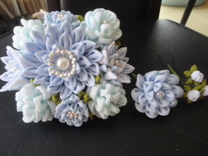 *otowa* flower ornamental hairpin *.* recommendation * light blue * blue group * Japanese clothes * kimono * crepe-de-chine * knob skill *3 point * coming-of-age ceremony * graduation ceremony * large wheel. . flower *RB002