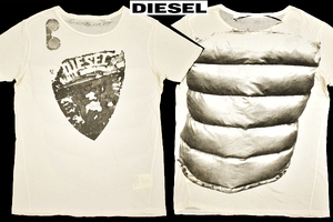 Y-1861★送料無料★DIESEL ディーゼル★正規品 マイクロステッチ 生成色 薄地 両面ビッグプリント 半袖 T-シャツ Ｓ