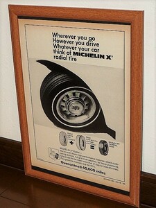 1969年 USA '60s 洋書雑誌広告 額装品 MICHELIN X radial tire ミシュラン / ビバンダム Bibendum ビブ ( A4size・A4サイズ )