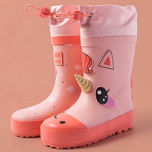 【左右サイズ違い】レインブーツ 雨靴 長靴 ユニコーン ピンク