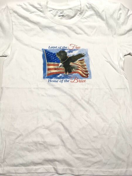 【アメリカ合衆国インポート物古着】「自由の地」Tシャツ（Lサイズ・ホワイトB）