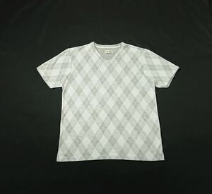Lap Wing // パーリーキーンチェック柄 半袖 Vネック Tシャツ (ライトグレー×グレー) サイズ L