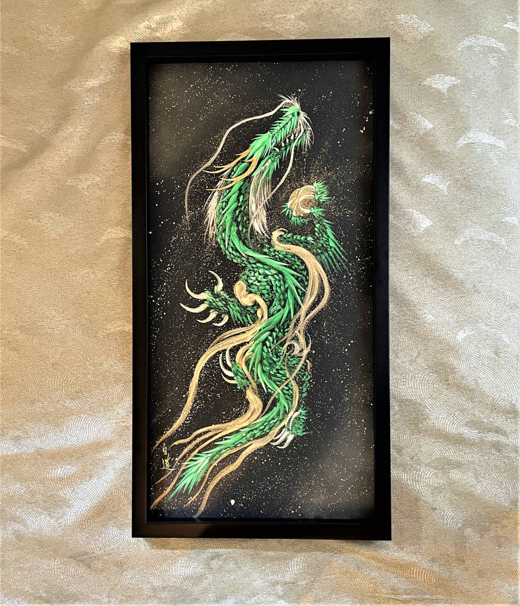 ☆Modern ink painter, artist Hakudou☆ Blue Dragon Ascension Hand-painted work (with certificate of authenticity) ART☆Hakudou Dragon Painting Modern Art Free shipping♪, Artwork, Painting, others