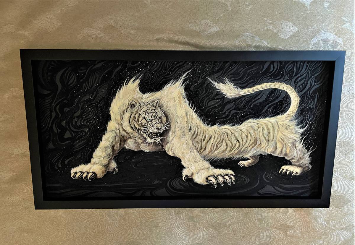 ☆Peintre à l'encre moderne, artiste Hakudou☆ Le tigre blanc menaçant (œuvre peinte à la main)/☆Hakudouroom ART Hakudou Tiger Painting Modern Art Livraison gratuite♪, Ouvrages d'art, Peinture, autres