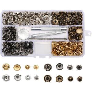 KING DO WAY レザークラフト バネ ホック 打ち具セット 80組 4種類 4色 12.5mm ホックボタン ス