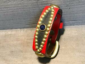 Art hand Auction Studded bracelet UK saddle leather lizard leather leather craft lizard leather bracelet handmade limited edition new unused item buy it now, bracelet, leather, others