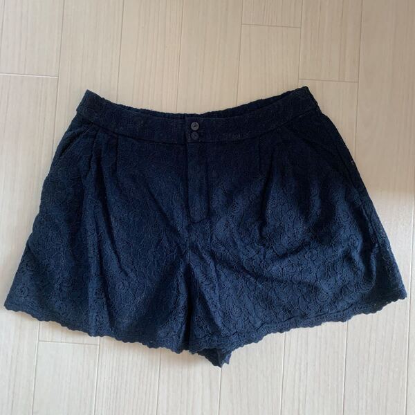 ネイビー 総レース ショートパンツ キュロット